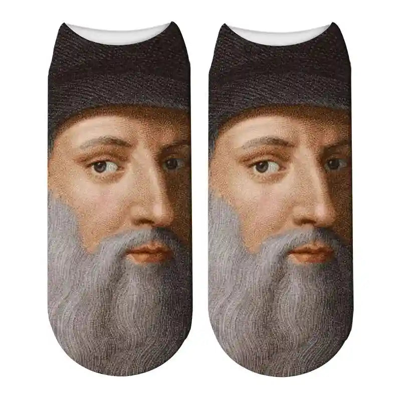 3D Art Hoe Cotton Socks with Oil Painting Character Portrait