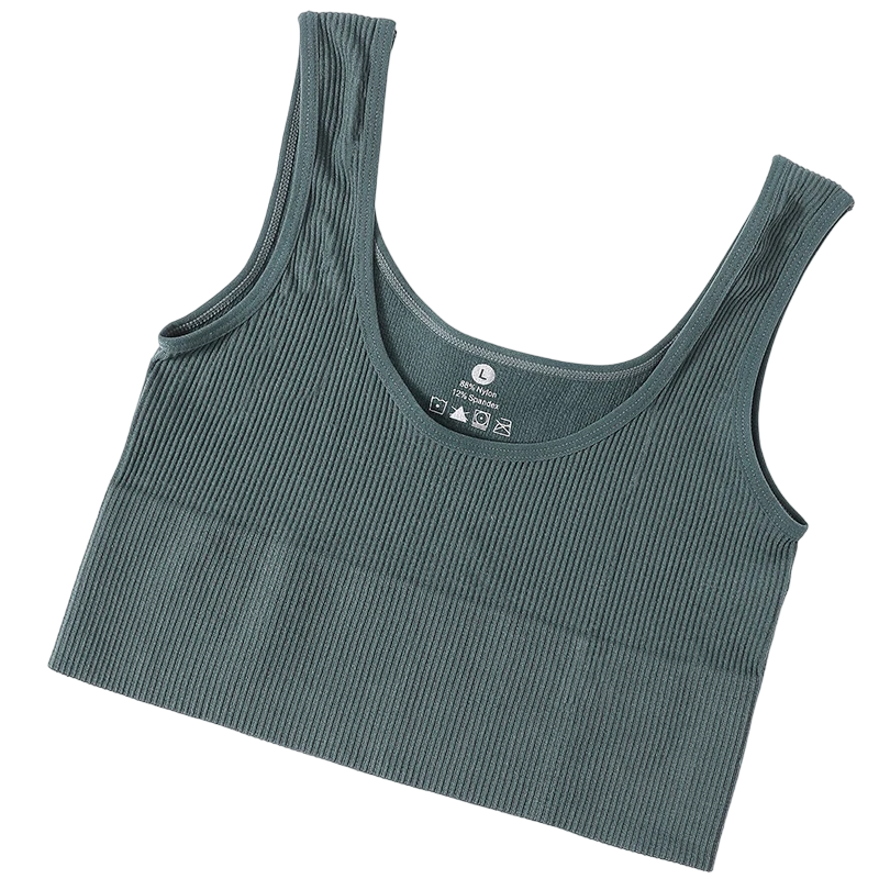 Seamless Crop Top With Ribbed Design - Dark Green / M -