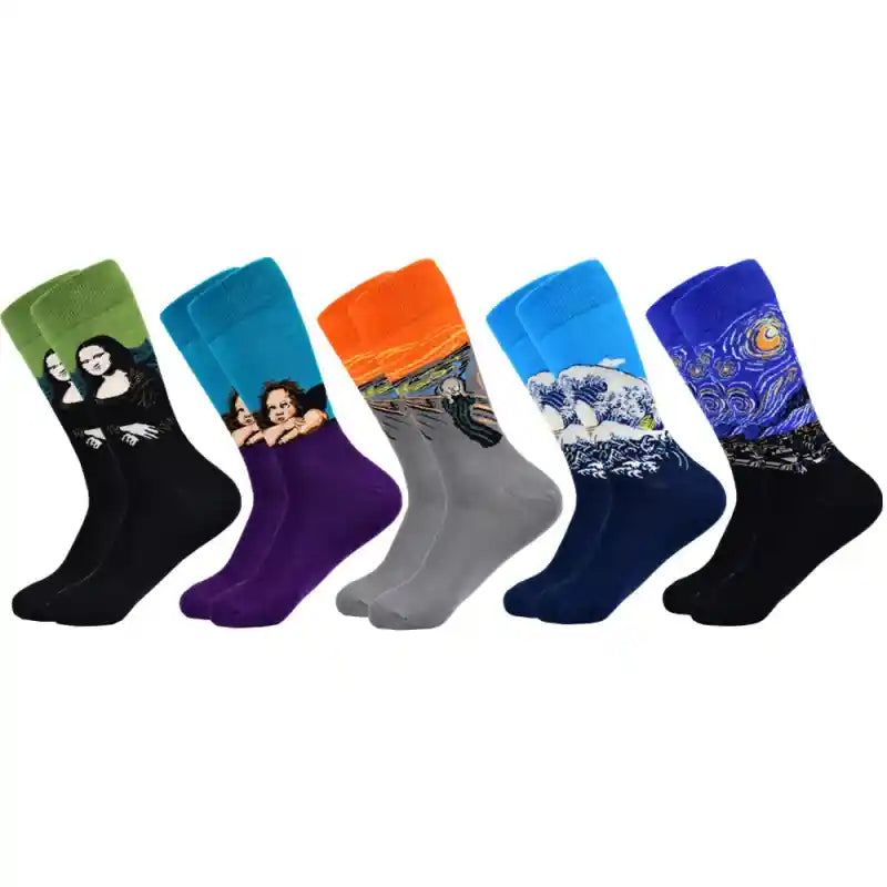 Funny Cotton Oil Painting Series Mid Tube Socks