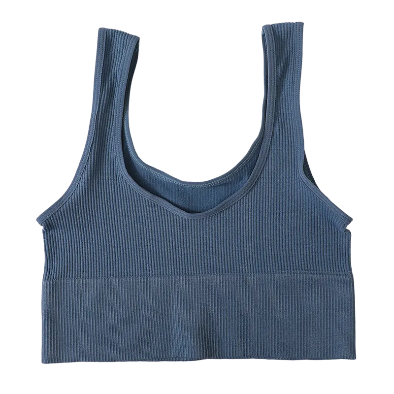 Seamless Crop Top With Ribbed Design - Blue / M - Short