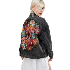 Oversized Floral Embroidered Denim Jacket