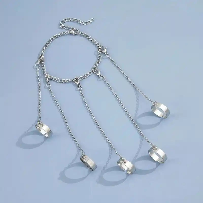 Geometric Silver Color Chain Charm Ring Bracelet Set