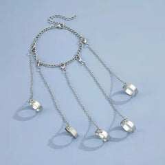 Geometric Silver Color Chain Charm Ring Bracelet Set