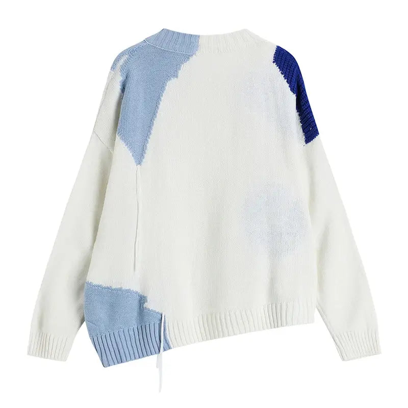 Patchwork Contrast Color Spliced Retro Sweater