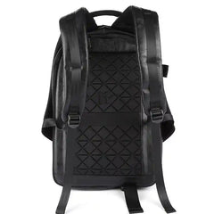 Black Waterproof Leather Laptop Backpack With USB Charging