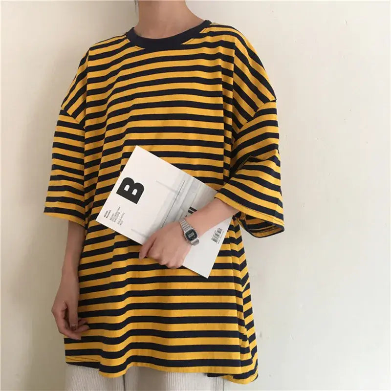 Summer T-shirt Women Vintage Striped Female Tshirts O-neck Short Sleeve Ladies Tee Tops Fashion Casual Women's Tshirt Basic Tops (6)