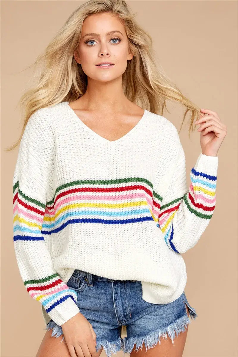 Rainbow Striped Knitted Sweater