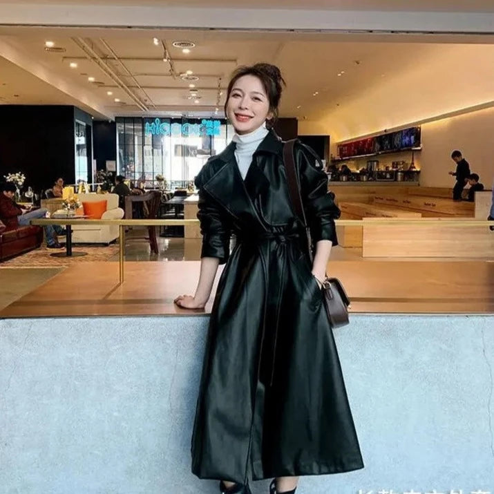 Waterproof PU Leather Trench Coat