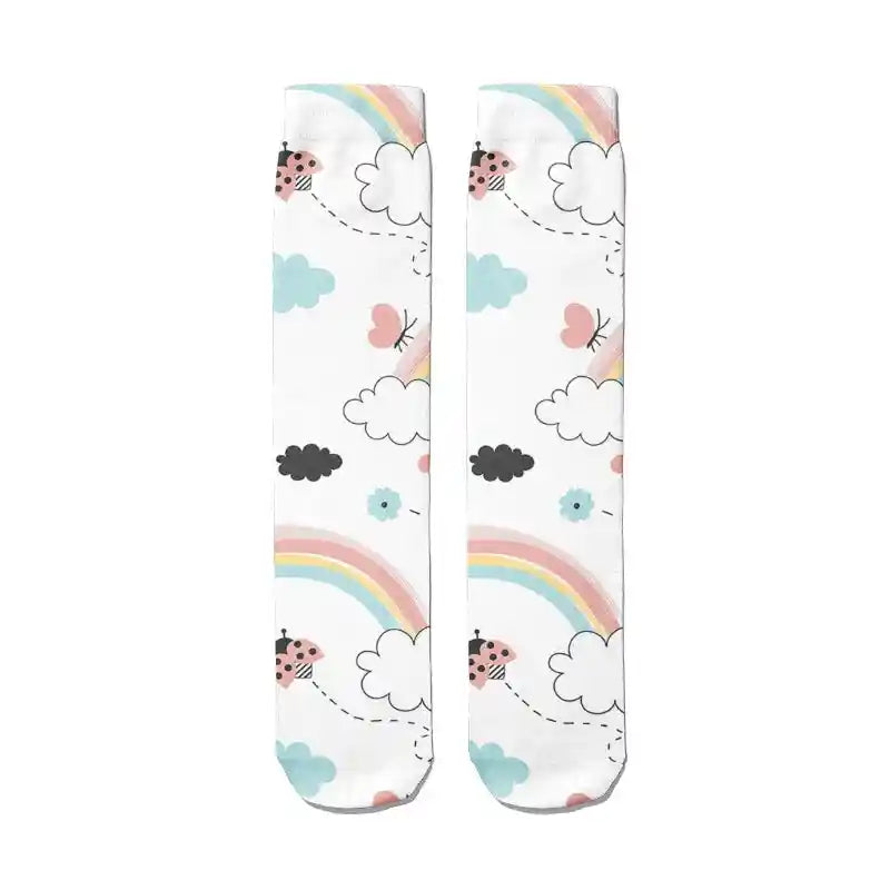 Happy Rainbow Clouds Unicorn Funny Middle Socks