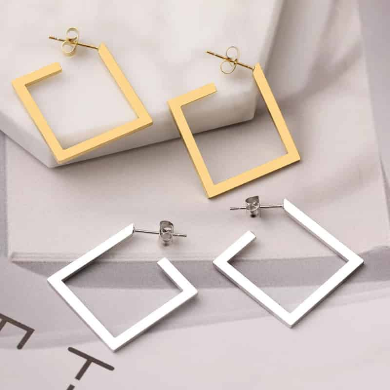 Geometric Stainless Steel Square Hoop Earrings