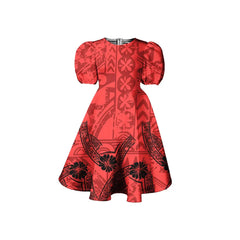 Tribal Print Puff Sleeve Midi Dress