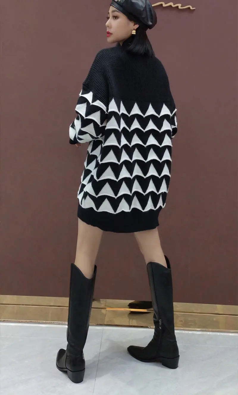 Contrast Triangles Knitted Oversize Sweater