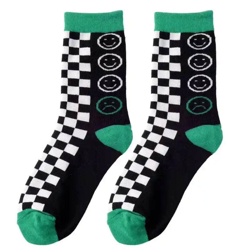 Hip Hop Style Cotton Socks With Geometric Smiley Face Design