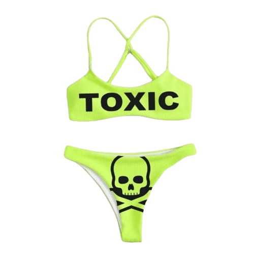 CAUTION Bikini con estampado tóxico
