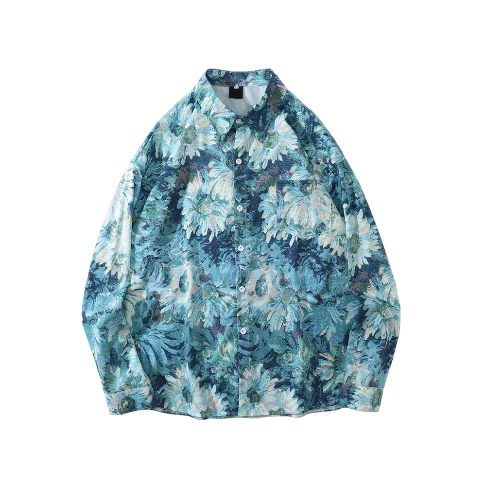 Floral Full Printed Long Sleeve Shirt - Blue / M - Shirts