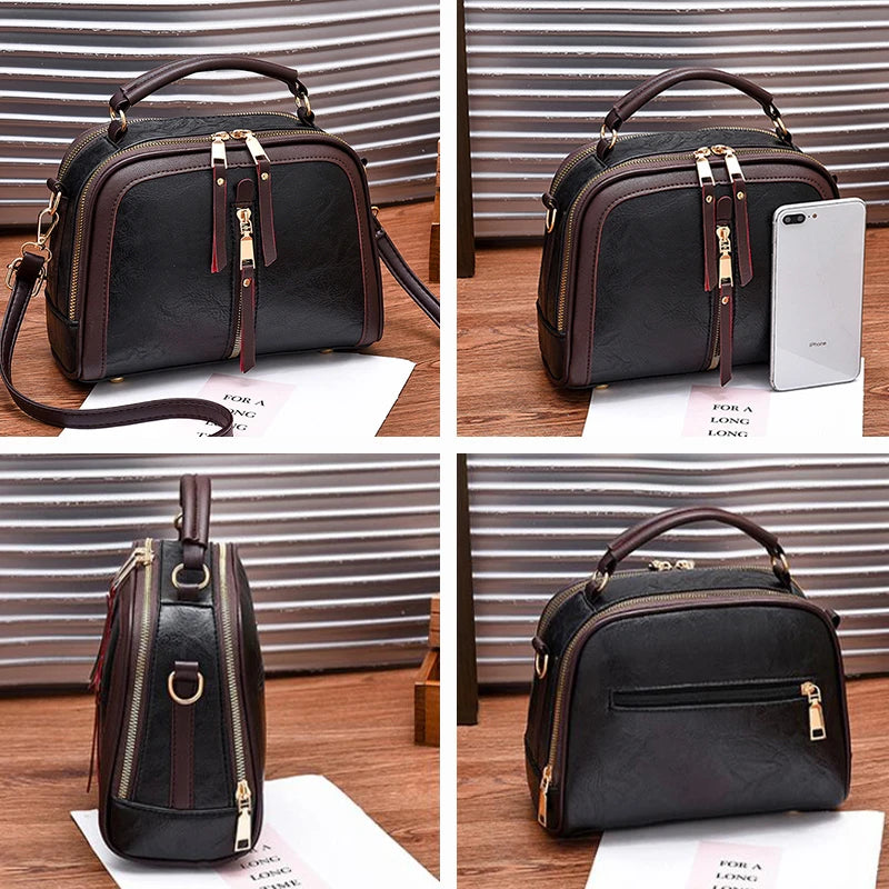 PU Zipper Shoulder Crossbody Top Handle Bag