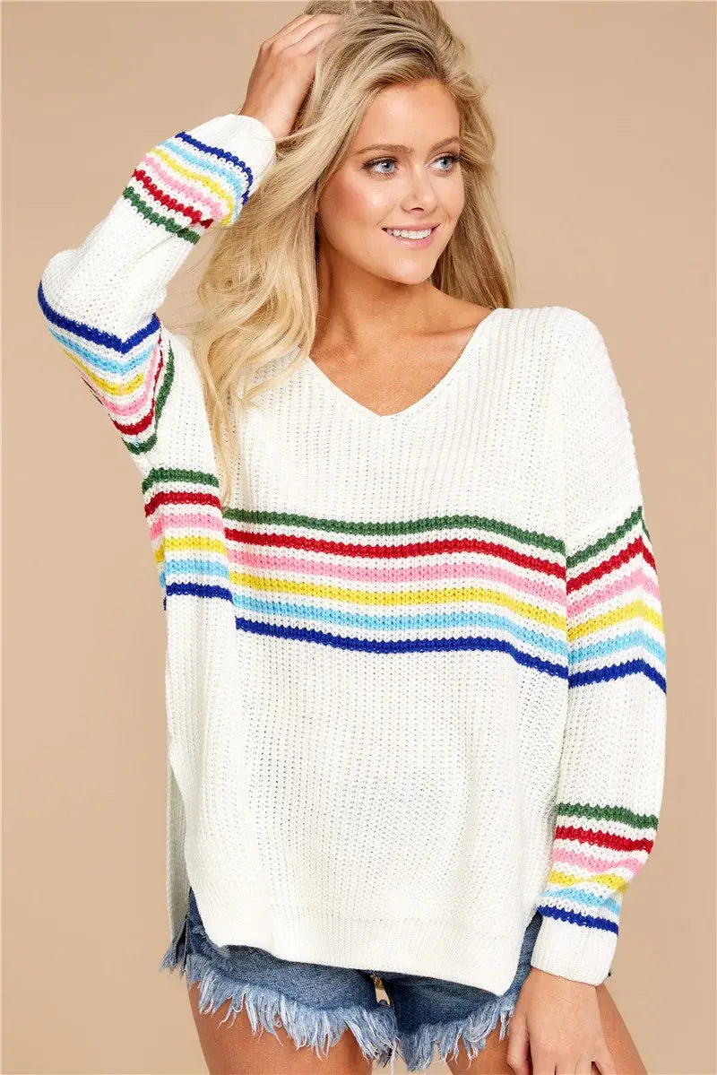 Rainbow Striped Knitted Sweater