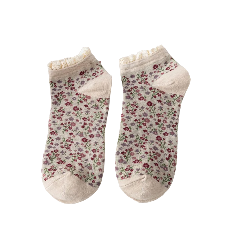 Calcetines de algodón con encaje floral vintage