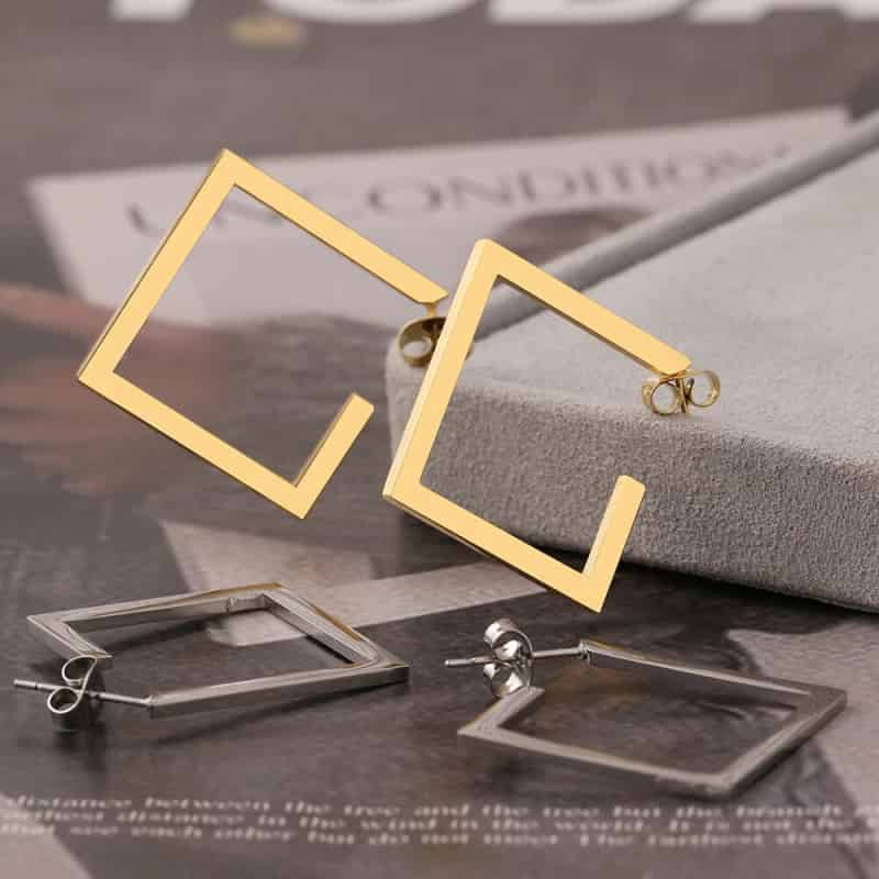 Geometric Stainless Steel Square Hoop Earrings