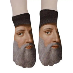 3D Art Hoe Cotton Socks with Oil Painting Character Portrait