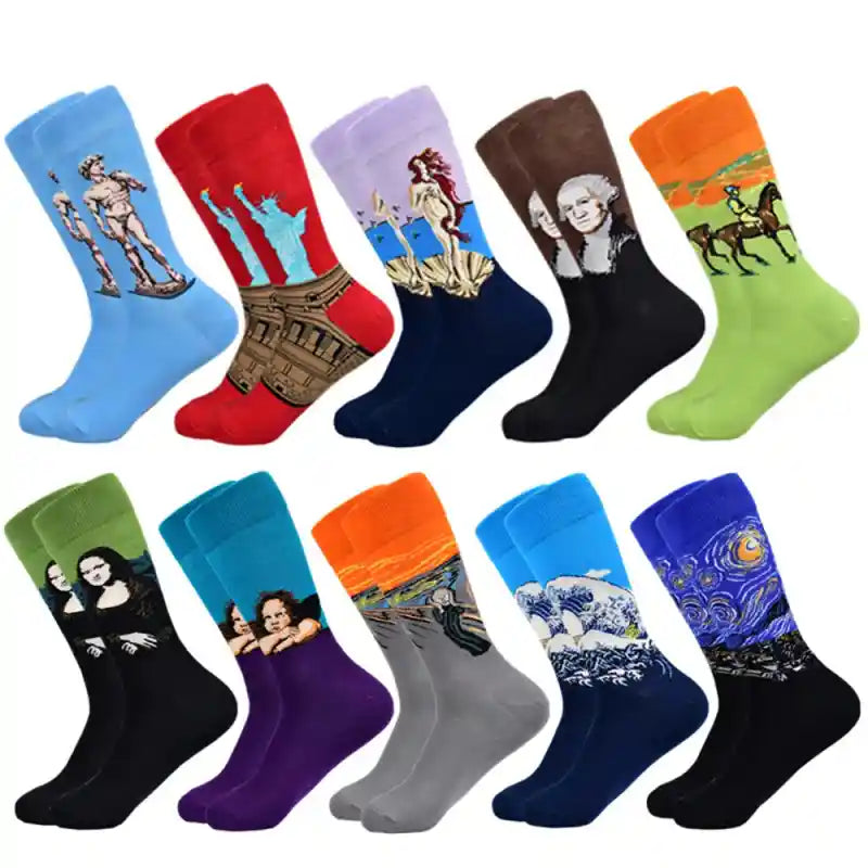 Funny Cotton Oil Painting Series Mid Tube Socks