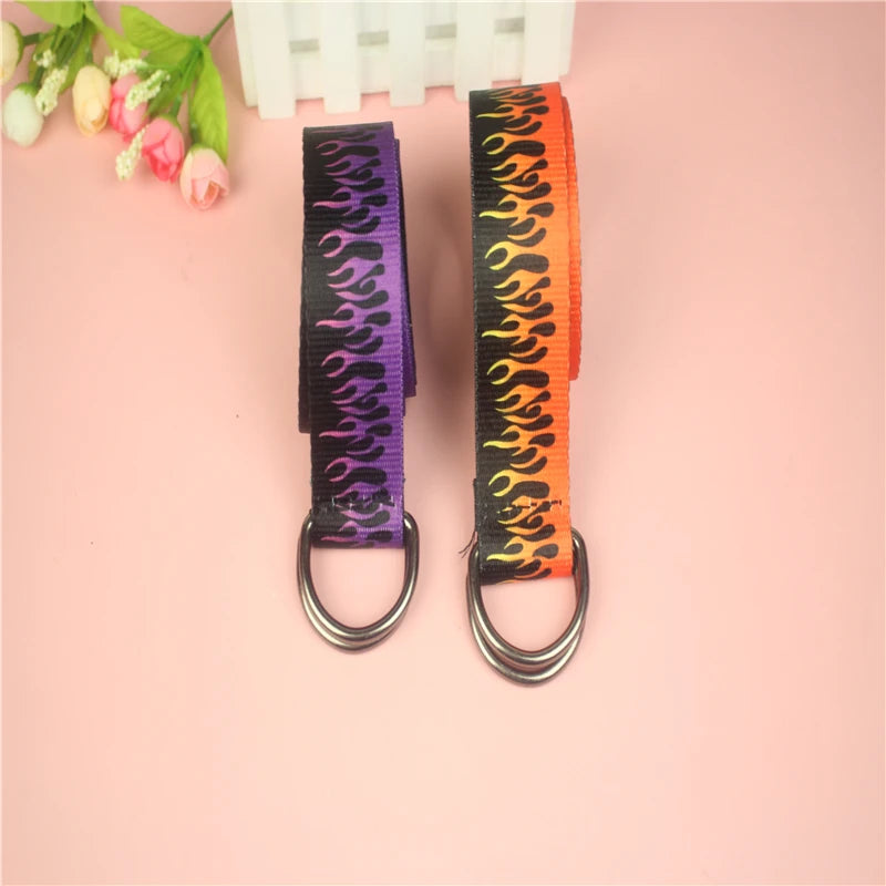 Flame Print Plain Webbing D Buckle Belt