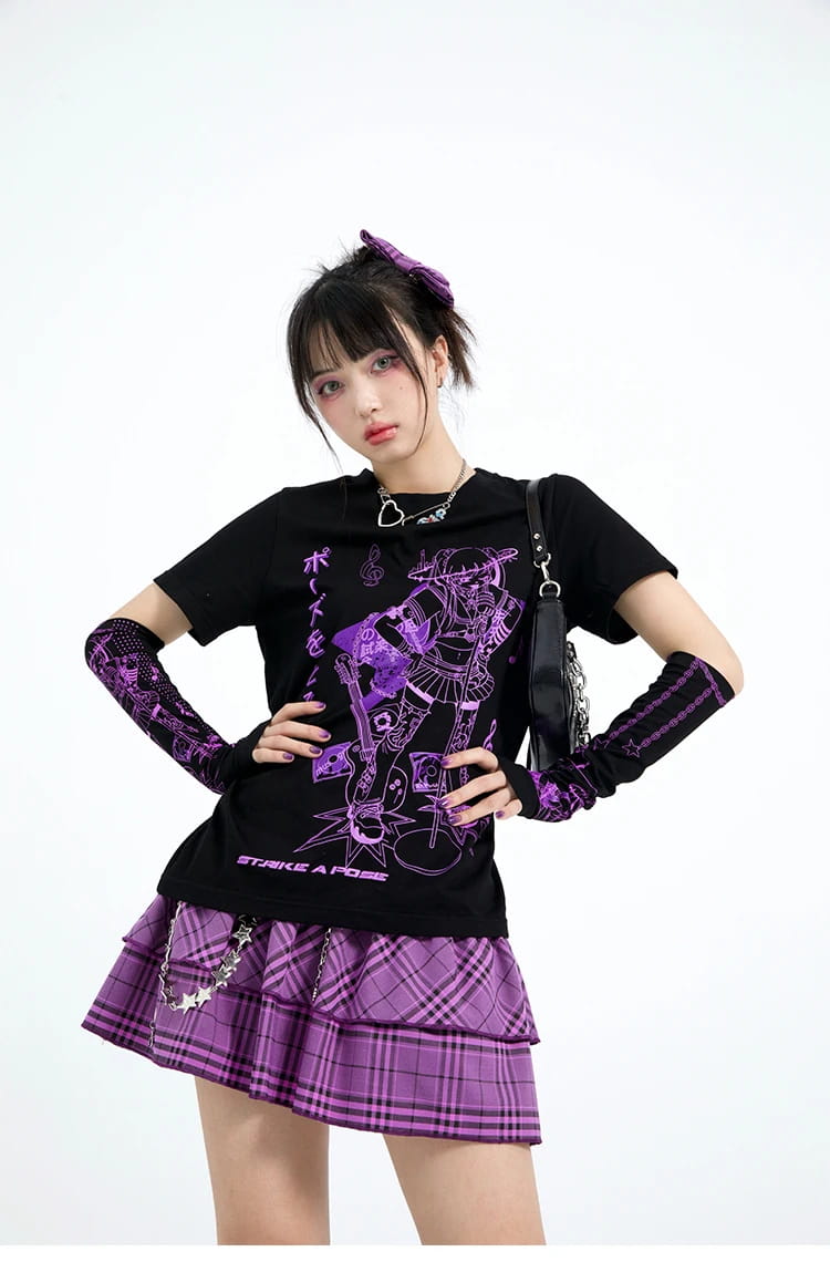 Harajuku Music Girl Print Black T-shirt
