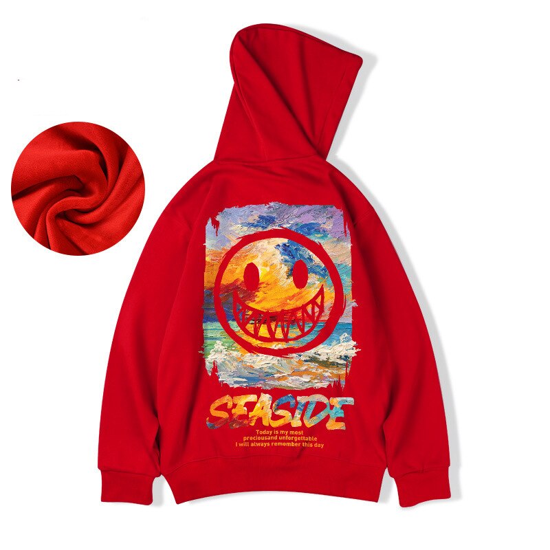 Seaside Hip-Hop Oversized Hoodie - Red / M - hoodie