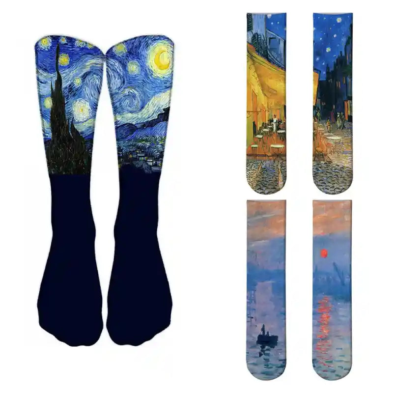 Monet's Starry Night Art Oil Painting Socks Comfortable