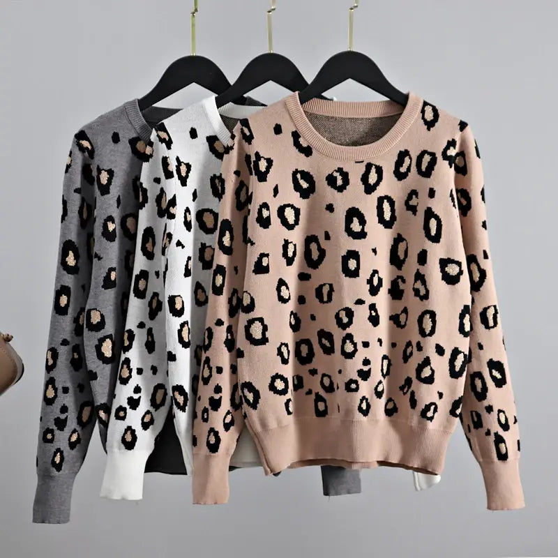 Leopard O-Neck Knitted Sweater