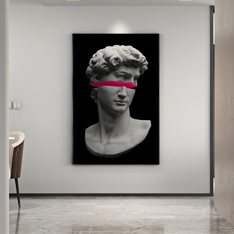 Black Background Vaporwave Sculpture of David Canvas