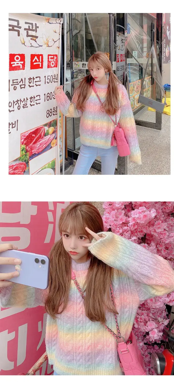 Rainbow Knitted Kawaii Sweater