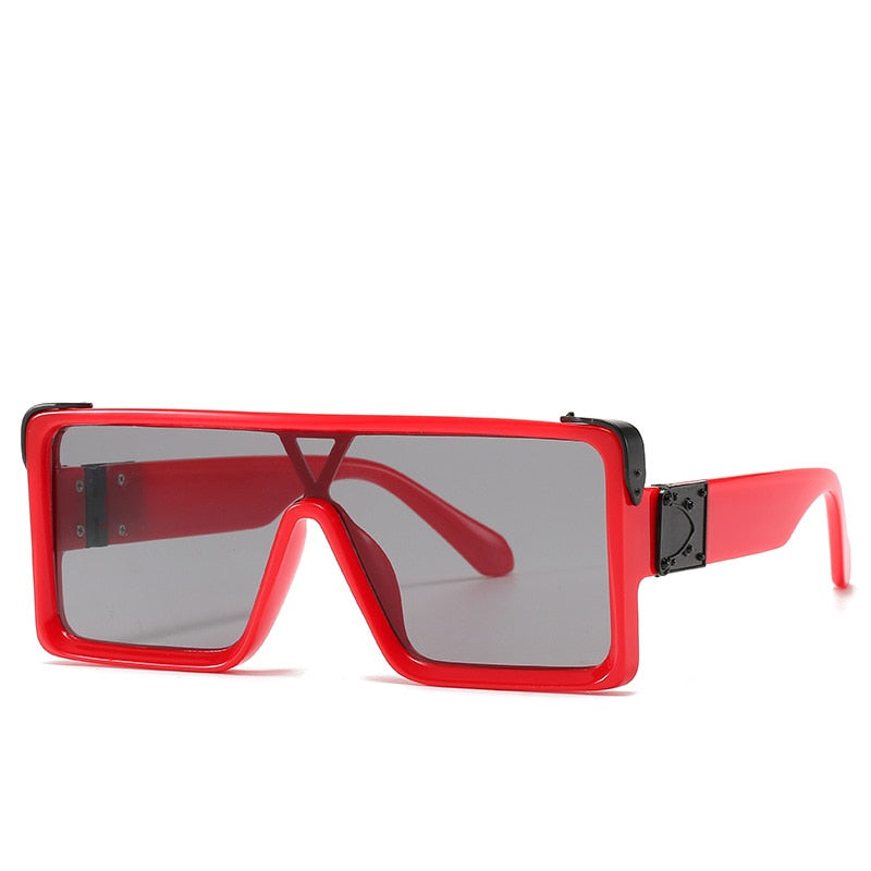 One Piece Square Sunglasses - Red-Black