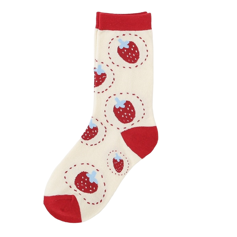 Strawberry Casual Socks - White / Red / 35-39