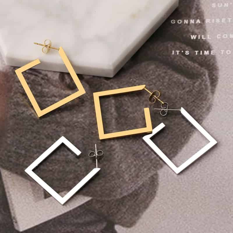 Geometric Stainless Steel Square Hoop Earrings