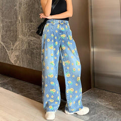 Aesthetic Sunflower Printed Harajuku Pants