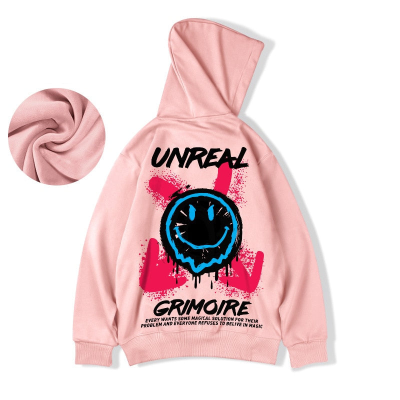 Unreal Smiley Face Oversize Hoodie - Pink / M - hoodie