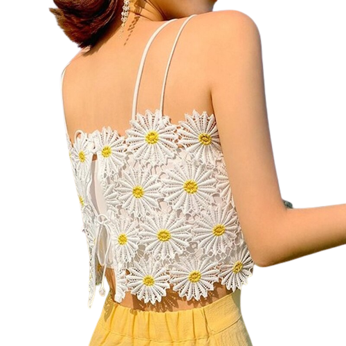 Floral Spaghetti Strap Lace Crop Tops - Top