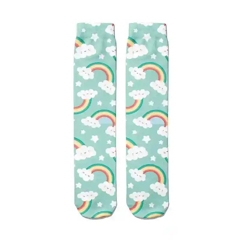 Happy Rainbow Clouds Unicorn Funny Middle Socks