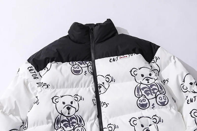 Patchwork Cartoon Bear Heated Parka