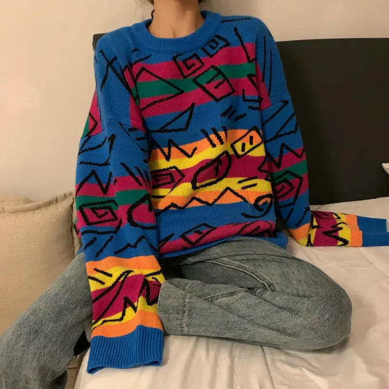 Hieroglyphs Rainbow Knitted Sweater