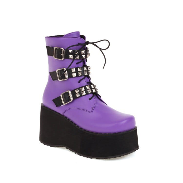 Punk-Rock Studded Buckle Strap Boots