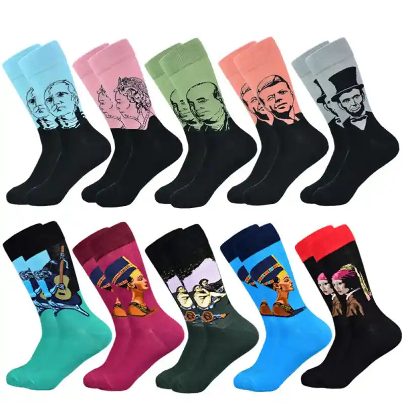 Funny Cotton Oil Painting Series Mid Tube Socks