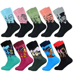 Funny Cotton Oil Painting Series Mid Tube Socks