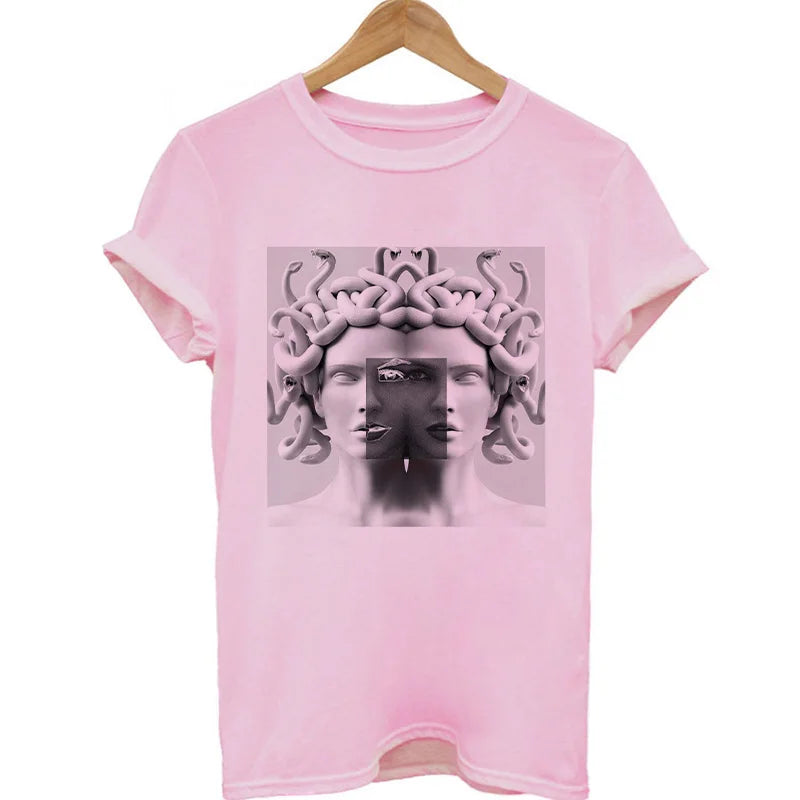 Medusa Sculpture Pink Vaporwave Print T-Shirt