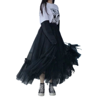 Thumbnail for Tulle Pleated Korean Fashion Mesh Skirts - Black / One Size