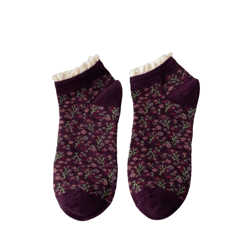 Vintage Lace Floral Cotton Socks