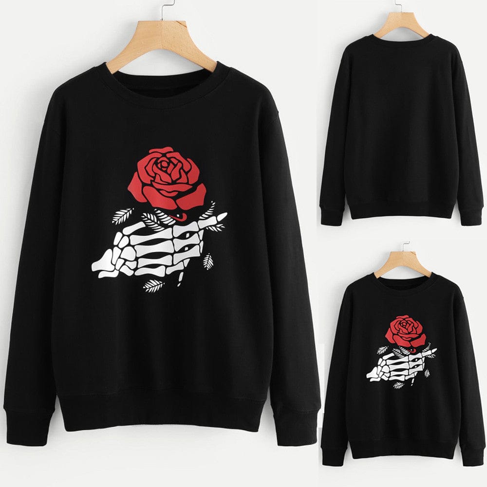 Skeleton Hand und Rose Dark Sweatshirt