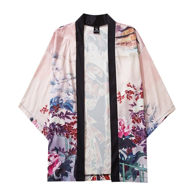 Geisha Japanese Style 3/4 Sleeve Kimono - PInk / M - KIMONO