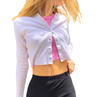 Thumbnail for Knitted Stretch Cardigan Crop Top - White / S - crop top